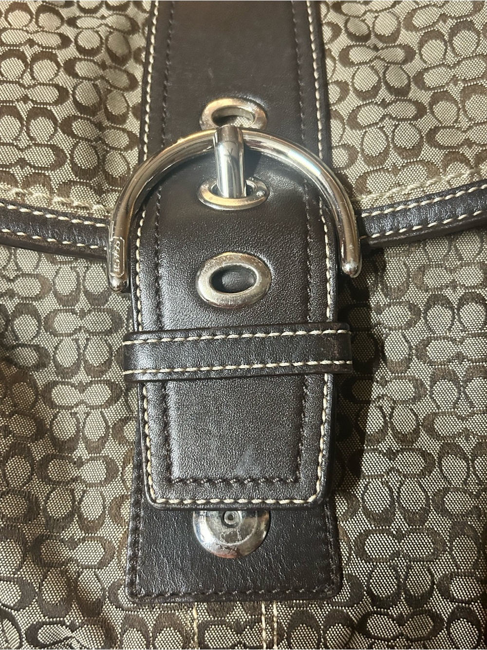 Coach F10926 MEDIUM Vintage Soho BROWN Leather & Signature C Canvas Shoulder Bag - Picture 9 of 10